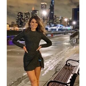 House of CB Gisella  Mini Longsleeve Beaded Dress Womens New Small